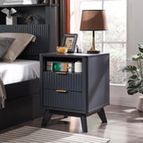 T4TREAM Fluted Nightstand with Charging Station, 18" Modern SideTable with Faux Marble Top, 2 Drawers End Table w/Storage, Bedside Table for Bedroom, Living Room, Curved Profile Design, Dark Grey T4TREAM