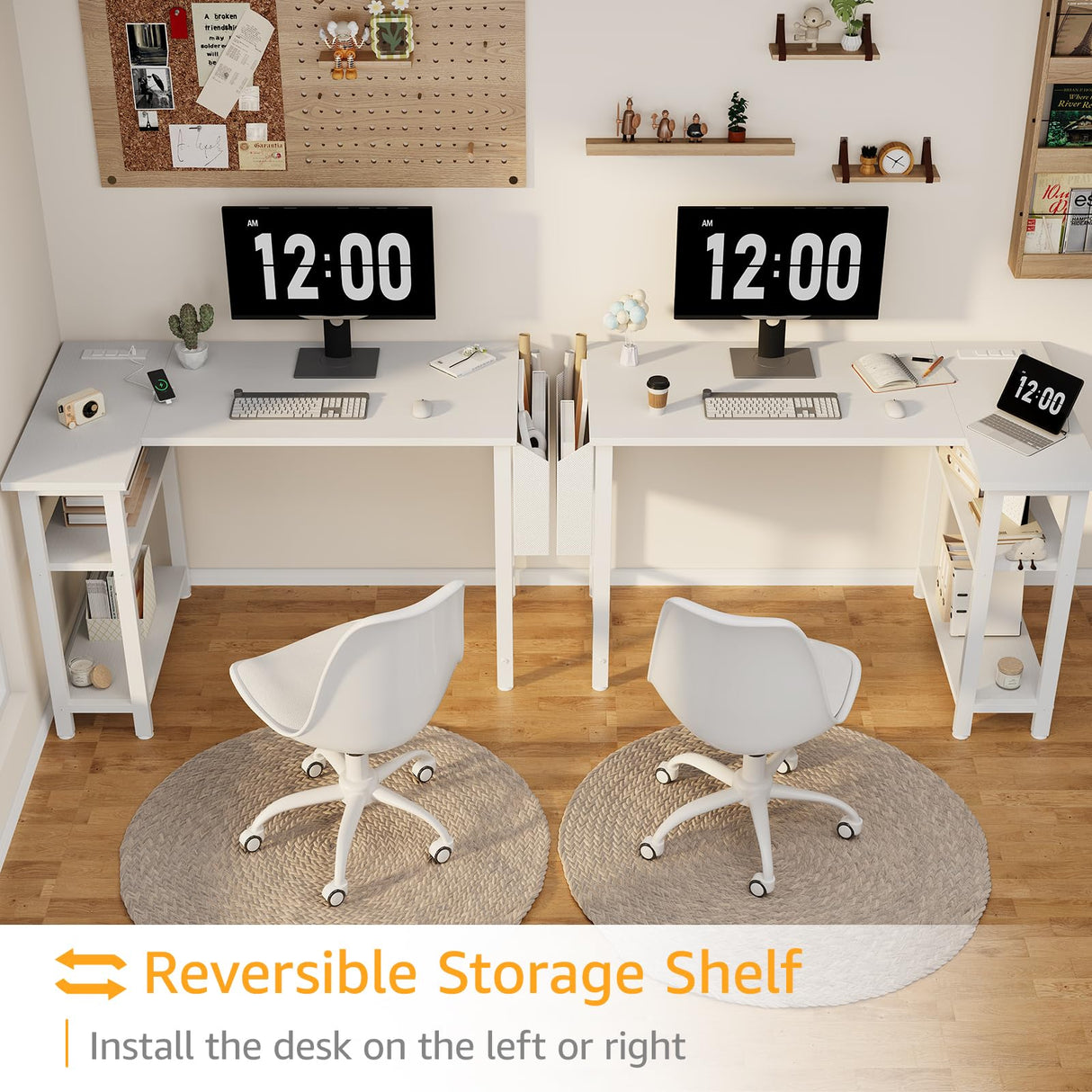 DLisiting White L Shaped Computer Desk with Power Outlet Shelves, 40 Inch Small Corner Desk for Small Space Home Office, Study Work PC Desks for Bedroom, White DLisiting