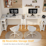 DLisiting White L Shaped Computer Desk with Power Outlet Shelves, 40 Inch Small Corner Desk for Small Space Home Office, Study Work PC Desks for Bedroom, White DLisiting