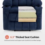 MCombo Dual Motor Large Power Lift Recliner Chair for Elderly, Lay Flat Lift Chair with Heat and Massage, Big Lift Recliner for Tall People, Cup Holders, Fabric 7896 (Large, Navy Blue) MCombo