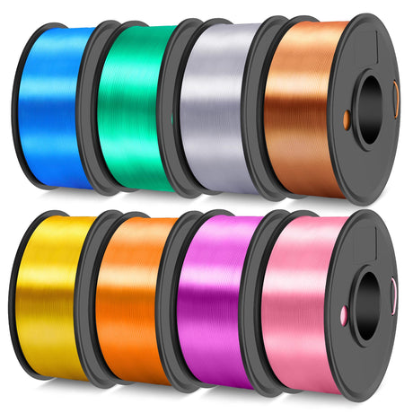 TECBEARS Silk Filament 1.75, Shiny Silk PLA Filament, 3D Printer Filament with Smooth Silky Surface, 250G Spool, 8 Rolls, Gold+Silver+Purple+Green+Blue+Pink+Orange+Red Copper TECBEARS
