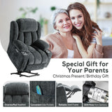 ABCASA Large Power Lift Chairs Recliners for Elderly with Heat ＆ Massage, Upgraded Chenille Recliners, USB-A ＆ C, Cup Holder, Side Pocket, Grey Blue ABCASA