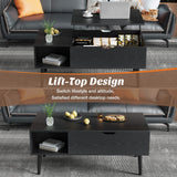 Sweetcrispy Coffee Table Black, Lift Top Coffee Tables for Living Room, Small Rising Wooden Dining Center Tables with Storage Shelf and Hidden Compartment Sweetcrispy