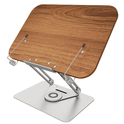 Luxdecor Wood Book Stand for Reading,Adjustable Book Holder with 360°Rotating Base & 2 Page Clips, Stable Display Stand for Recipe,Book Reading, Magazines, Tablets, Sheets (Foldable Design)