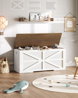 CHOEZON Storage Chest, 43.3" Wooden Storage Trunk, Modern Storage Bench with Safety Hinge, Toy Chest Storage, Farmhouse Style, for Bedroom, Living Room, Walnut and White MCW11WL CHOEZON