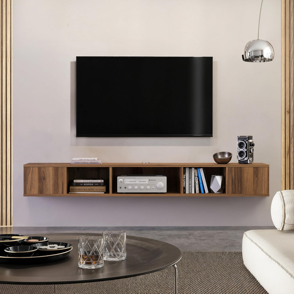 Atelier Mobili Modern Floating TV Stand Wall Mounted, Wall Mounted Entertainment Center, Modern TV Console, Walnut Color, TV Floating Shelf, ATELIER MOBILI THE LEADER OF THE INTERCHANGEABLE FURNITURE