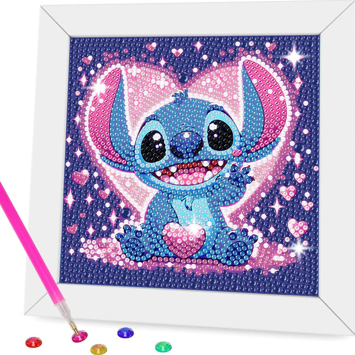 Gearock Diamond Art Kits with Wooden Frame, Easy DIY Small 5D Diamond Painting Kits, Heart Cute Big Gem Kits for Adults Beginners Cartoon Lovers Halloween Christmas Birthday Gifts, 7x7 Inch Gearock