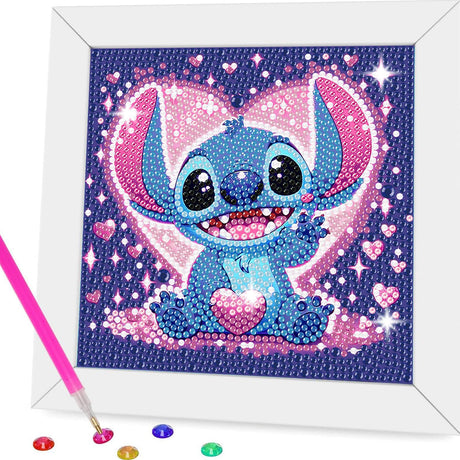 Gearock Diamond Art Kits with Wooden Frame, Easy DIY Small 5D Diamond Painting Kits, Heart Cute Big Gem Kits for Adults Beginners Cartoon Lovers Halloween Christmas Birthday Gifts, 7x7 Inch Gearock