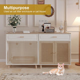 Cat Litter Box Enclosure Furniture Hidden Indoor 2-in-1 Wooden Cat House & Washroom Cabinet with Scratching Board Doors and Drawer, 31.5"x15.7"x34.6"H Faceket