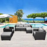 Rattaner Outdoor Wicker Furniture Couch Set 5 Pieces Patio Furniture Sectional Sofa with Grey No-Slip Cushions and Waterproof Covers Rattaner