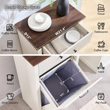 IFGET Modern Tilt-Out Trash Can Cabinet, 10 Gallon Fluted Laundry Hamper Cabinet with Drawers, Wooden Hidden Garbage Can Cabinet with Storage Basket, Free Standing for Kitchen and Living Room, White IFGET