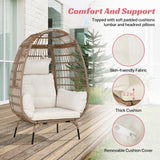 Dkelincs Wicker Egg Chair Indoor Outdoor Lounge Chair Patio Reading Chair Oversized Rattan Egg Chair for Patio, Backyard, Garden, Living Room w/ 4 Cushions Steel Frame, 352lb Capacity(White) Dkelincs