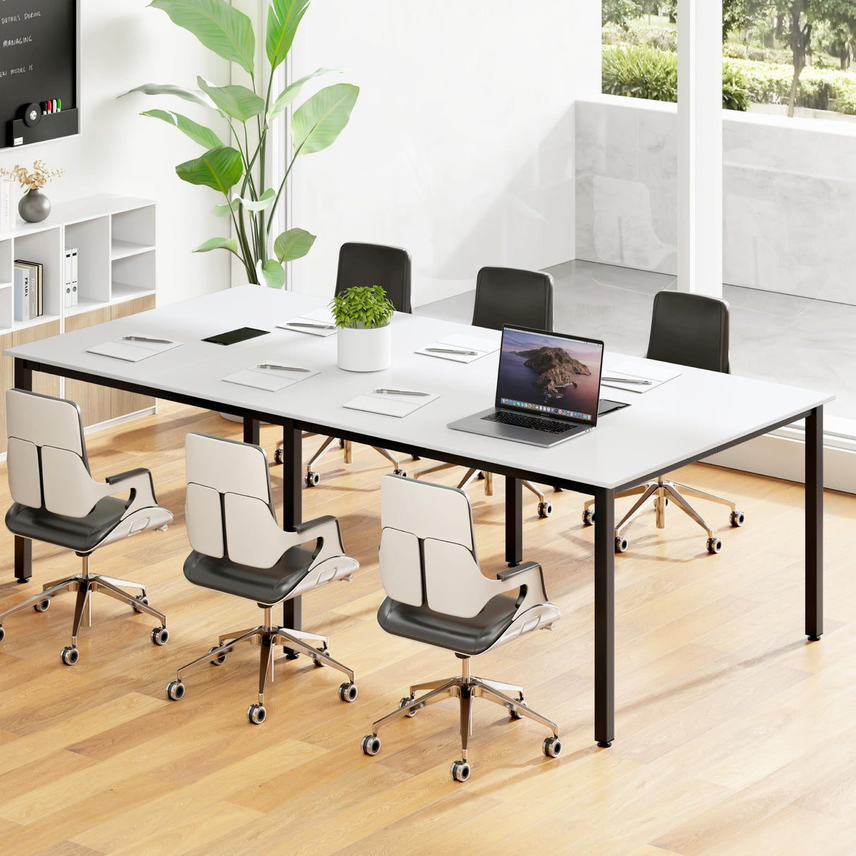 Tangkula 8 FT Conference Table, 95" x 48" Rectangle Office Computer Desk with Heavy-Duty Metal Frame, 2 Cable Grommets, Modern Seminar Table for Meeting Room, Boardroom (White,2) Tangkula