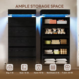 LIKIMIO 54" Tall 5 Drawer Dresser for Bedroom, Black Dresser with LED Light and Power Outlet, Wood Modern Chest of Drawers for Living Room, Entryway, Hallway LIKIMIO