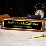 Custom Name Plate for Desk with Card Holder, Business Wood Desktop Name Holder Personalized, Office Desk Gold Decor Accessories, Gifts for Colleague KWOOD