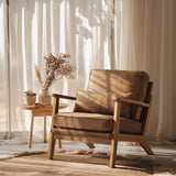 VINGLI Solid Wood Wide Armrests Accent Chair,Upholstered Mid Century Modern Chair with Pillow,Comfy Reading Chair Farmhouse Arm Chair,Chairs Living Room,Bedroom,Guest Room,Suede,Rustic VINGLI