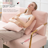 Dolonm 60" Bouclé Loveseat Sofa, 2 Seater Upholstered Sofa Couch with 2 Pillows, Mid Centry Teddy Fabric Sofa with Gold Metal Legs, Sofa for Small Space, Apartment, Office, Bedroom Dolonm