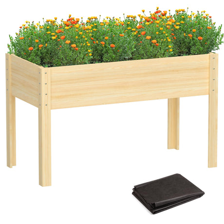 Wooden Raised Garden Bed with Legs, 48x24x30in Cedar Elevated Planter Box Outdoor with Bed Liners for Gardening, Backyard, Patio, Balcony, Grow Herbs and Vegetables Highpro