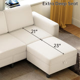 Lonkwa Sectional Sofa Couches for Living Room, 78'' Beige 3 Seater L-Shaped Couch with Storage Ottoman, Comfy Fabric Convertible Sectionals Sofas with Chaise for Apartment, Office, Small Space Lonkwa