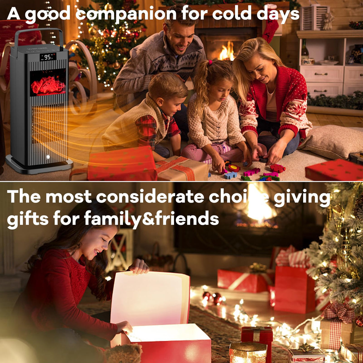 Space Heater with Infrared Sensor,Fireplace Flame Effect,1500W Oscillating Electric Ceramic Room Heater,Mini Fast Heating for Indoor Use,Bedroom,Office Room,Desk,Garage Verminget