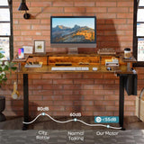 Bestier LED Electric Standing Desk Adjustable Height, 58x26 Inch Large Sit Stand Desk with Monitor Stand, Ergonomic Rising Desk for Home Office Workstation, Headphone Hook Storage Bag Brown Bestier