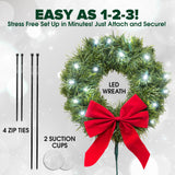 Christmas Car Decoration - Car Christmas Wreath - 2024 Light-Up Christmas Wreath for Car Grill - Fits Jeeps Trucks SUVs RVs Golf Carts and More - 12-Volt Plug-in Wreath Lighting TACTIK