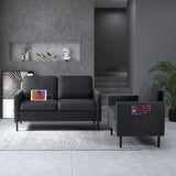 STHOUYN 2 Piece Upholstered Sectional Sofa Set Couches Sofas Living Room Furniture Sets, Loveseat with USB & Accent Chair, Grey Couch Bedroom Livingroom Apartment (2, Dark Grey) STHOUYN