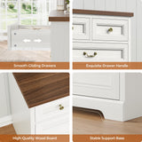 DICTAC 10 Drawers Dresser for Bedroom,55" Wide Farmhouse Dresser with Natural Texture and Vintage Metal Handles, Rustic Wood Chest of Drawers for Bedroom, Living Room, Hallway,White DICTAC