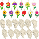 Relaxgiant 48 Pcs Wooden Spring Flowers for Kids DIY Blank Unfinished Wood Flowers Ornaments Crafts Wooden Flower Ornaments Spring Wooden Arts and Crafts for Kids Art Painting Projects Hanging Decor Relaxgiant