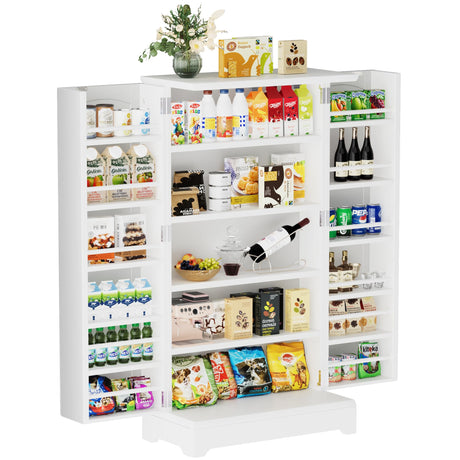 YESHOMY 41" Kitchen Pantry Storage Cabinet Freestanding Cupboard with 2 Doors and Adjustable Shelves for Dining, Living Room, White YESHOMY