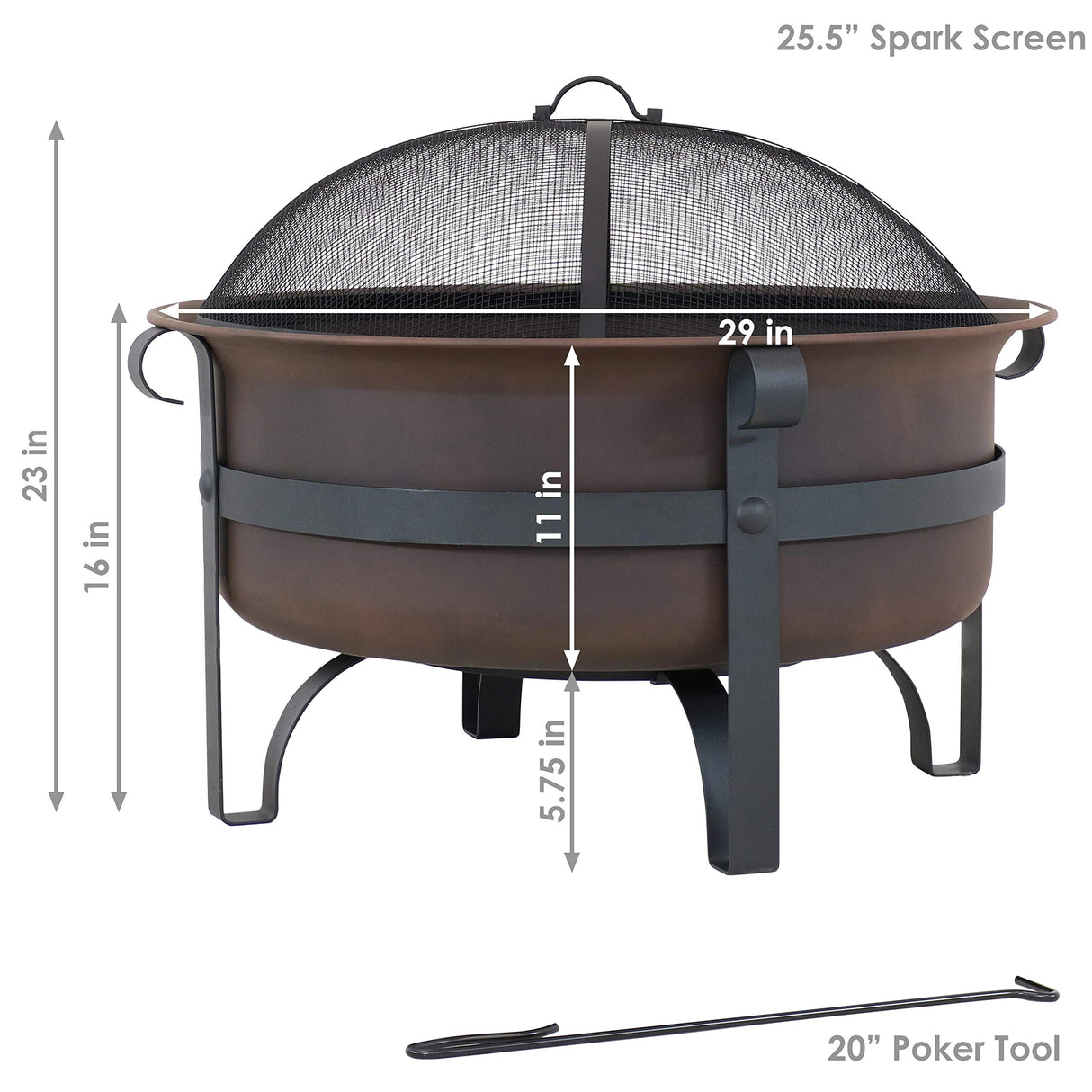 Sunnydaze 29-Inch Bronze Cauldron Wood-Burning Fire Pit Bowl - Includes Portable Poker and Spark Screen Sunnydaze