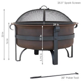 Sunnydaze 29-Inch Bronze Cauldron Wood-Burning Fire Pit Bowl - Includes Portable Poker and Spark Screen Sunnydaze