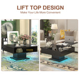 HedoAjim 30.7" Lift Top Coffee Table with Storage, Square Black Coffee Table for Living Room, Led Coffee Table with Large Hidden Storage, Wood Living Room Table Center Table for Dining Reception Room HedoAjim