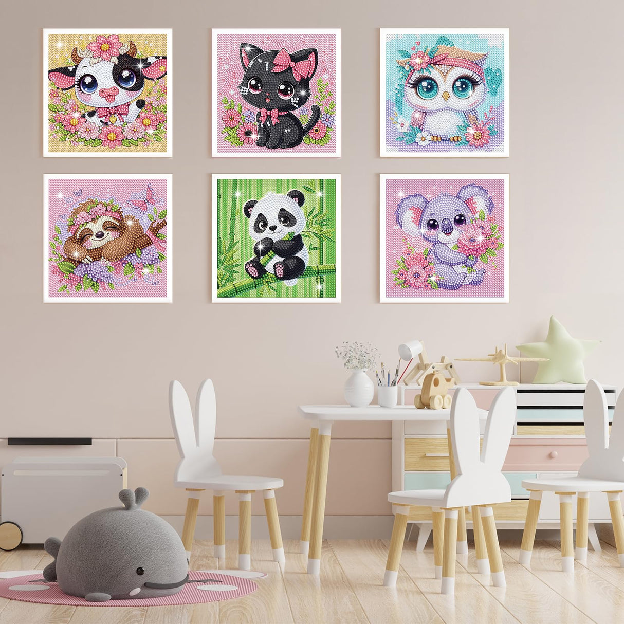 NANZHOO Diamond Art Kits for Kids, 6 Pack 5D Cartoon Diamond Painting Kits for Adults Beginner, Cute Animals DIY Big Gem Art Arts and Crafts for Kid Mosaic Kits for Gift Home Wall Decoration 6X6 inch NANZHOO
