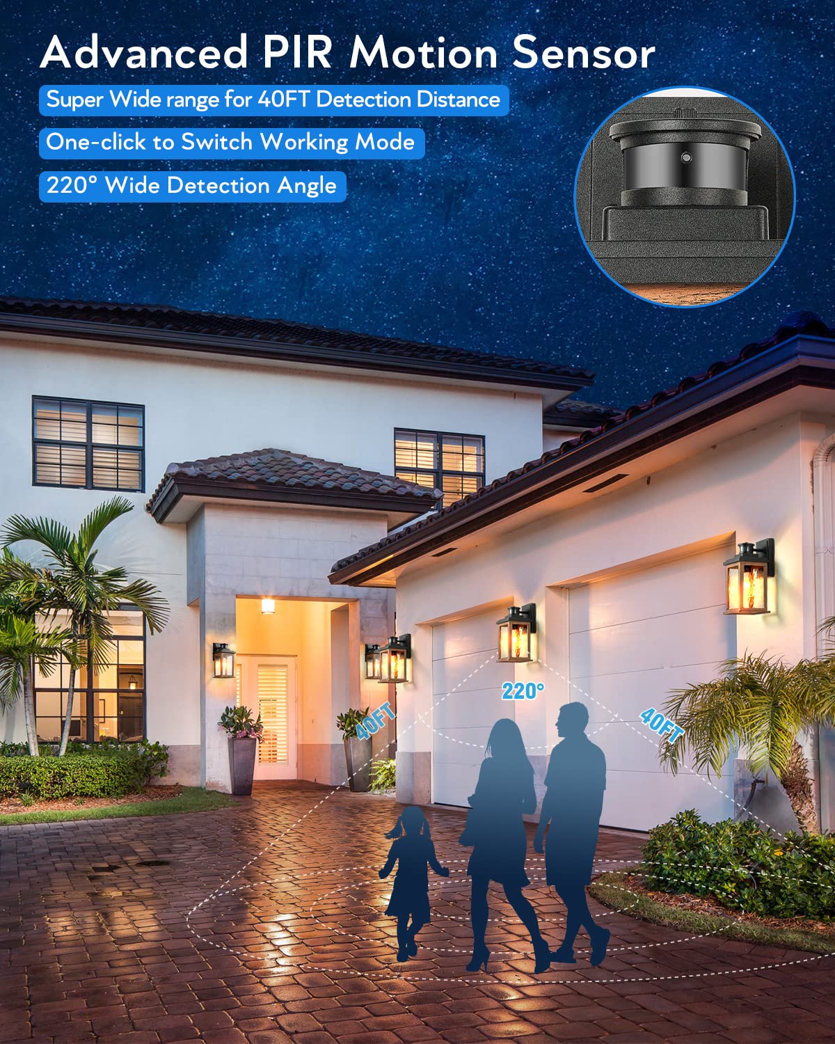 VIANIS Motion Sensor Outdoor Lights, Dusk to Dawn Outdoor Lighting for House, Wood Grain Garage Lights, Lantern Wall Mount, Waterproof Porch Sconce for Entryway, with Anti-Rust, Weather Resis - WoodArtSupply