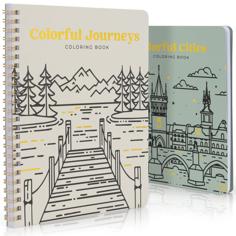 Beautiful Adult Coloring Book Set of 2 for Relaxation - Inspirational Adventures and Landmarks Scenery For the Spirit of Wanderlust - Perfect Stress-Relieving Gift for Women ZICOTO