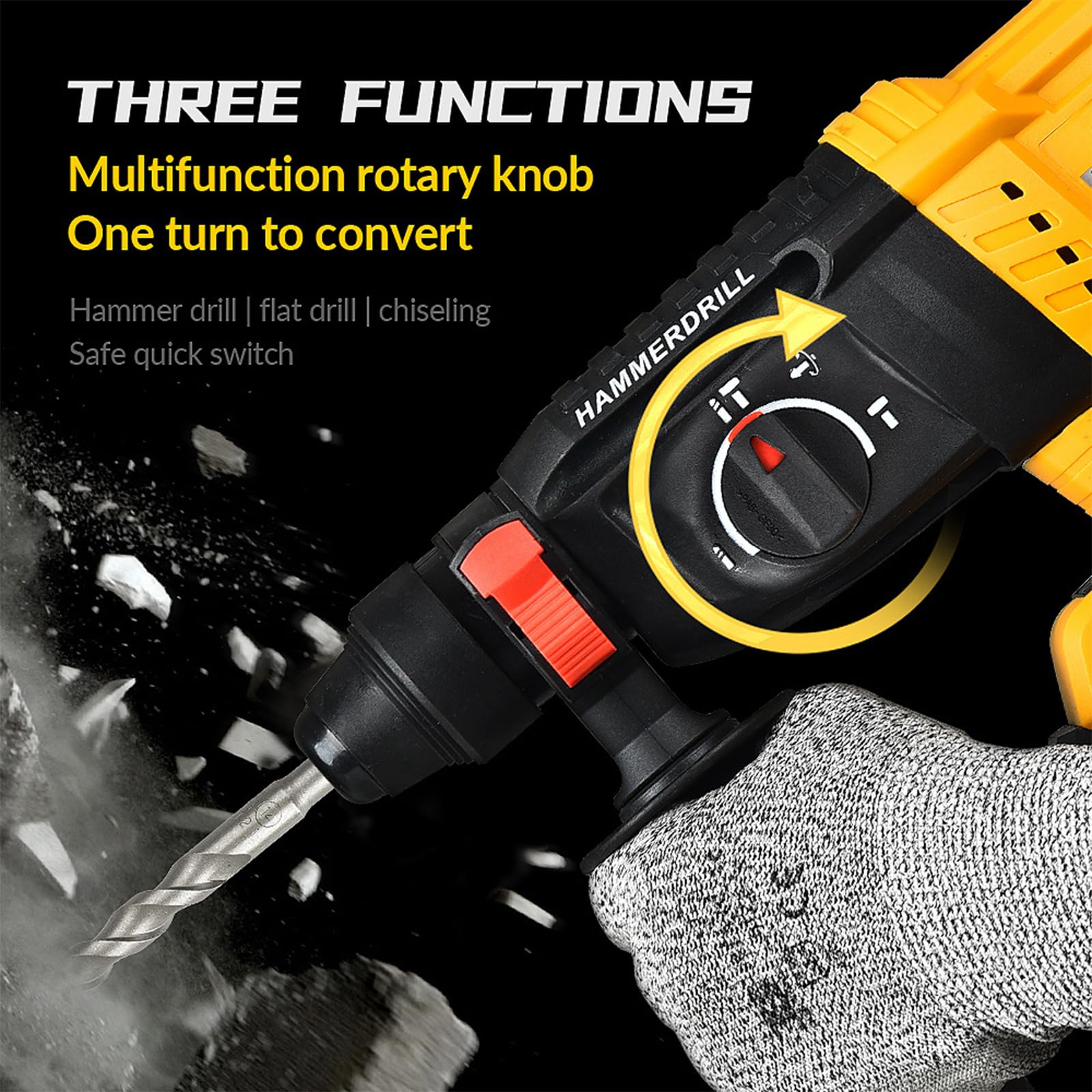 Cordless Rotary Hammer Drill for Dewalt 20V MAX Battery, Brushless SDS Rotary Hammer with Safety Clutch for Concrete/Masonry, 4 Modes with 360°Auxiliary Handle and 4 Drill Bits (Battery not i - WoodArtSupply