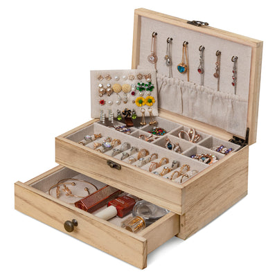 Tektalk Jewelry Box for Women Girls Jewelry Organizer Farmhouse Style Jewellery Holder for Necklace Earrings Rings Bracelets - Light Brown