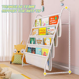Tatub Kids Bookshelf with 4 Tier Deep Sleeves, Children Montessori Bookshelf Sling Storage Book Rock, Toddler Front Facing Display Book Shelf for Playroom Nursery Bedroom Classroom Tatub