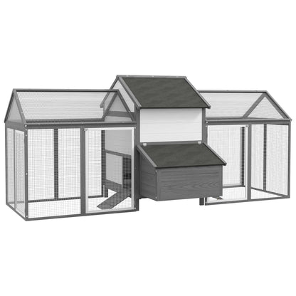 PawHut 100" Chicken Coop Wooden Chicken House Large Rabbit Hutch Poultry Cage Hen Pen Backyard with Double Run, Nesting Box - WoodArtSupply