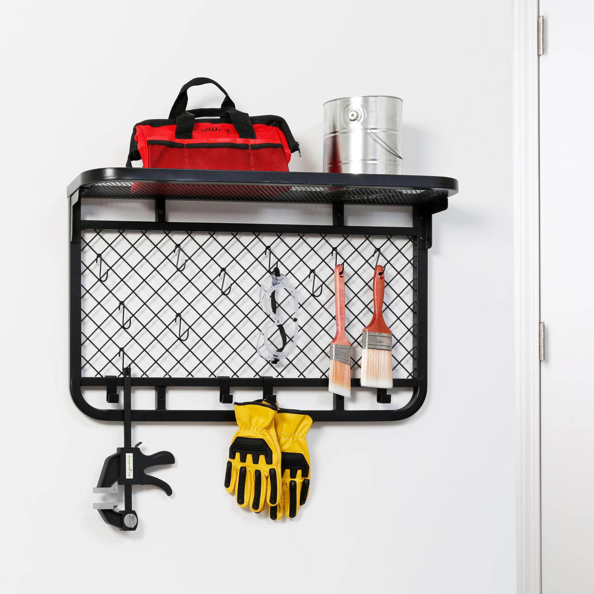 Honey-Can-Do Reversible Garage Wall Grid Shelf With Hooks, Black SHF-09837 Black Honey-Can-Do