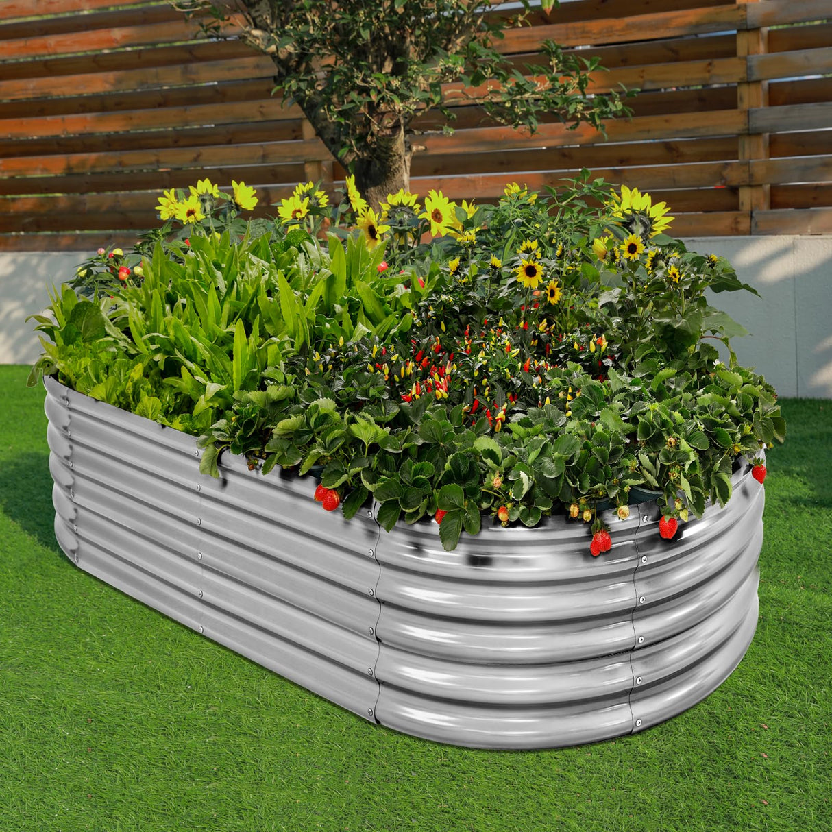 Land Guard 4×2×1.5ft Galvanized Raised Garden Bed Kit, Galvanized Planter Garden Boxes Outdoor, Oval Large Metal Raised Garden Bed for Vegetables……… (Classic Silver Land Guard