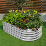 Land Guard 4×2×1.5ft Galvanized Raised Garden Bed Kit, Galvanized Planter Garden Boxes Outdoor, Oval Large Metal Raised Garden Bed for Vegetables……… (Classic Silver Land Guard