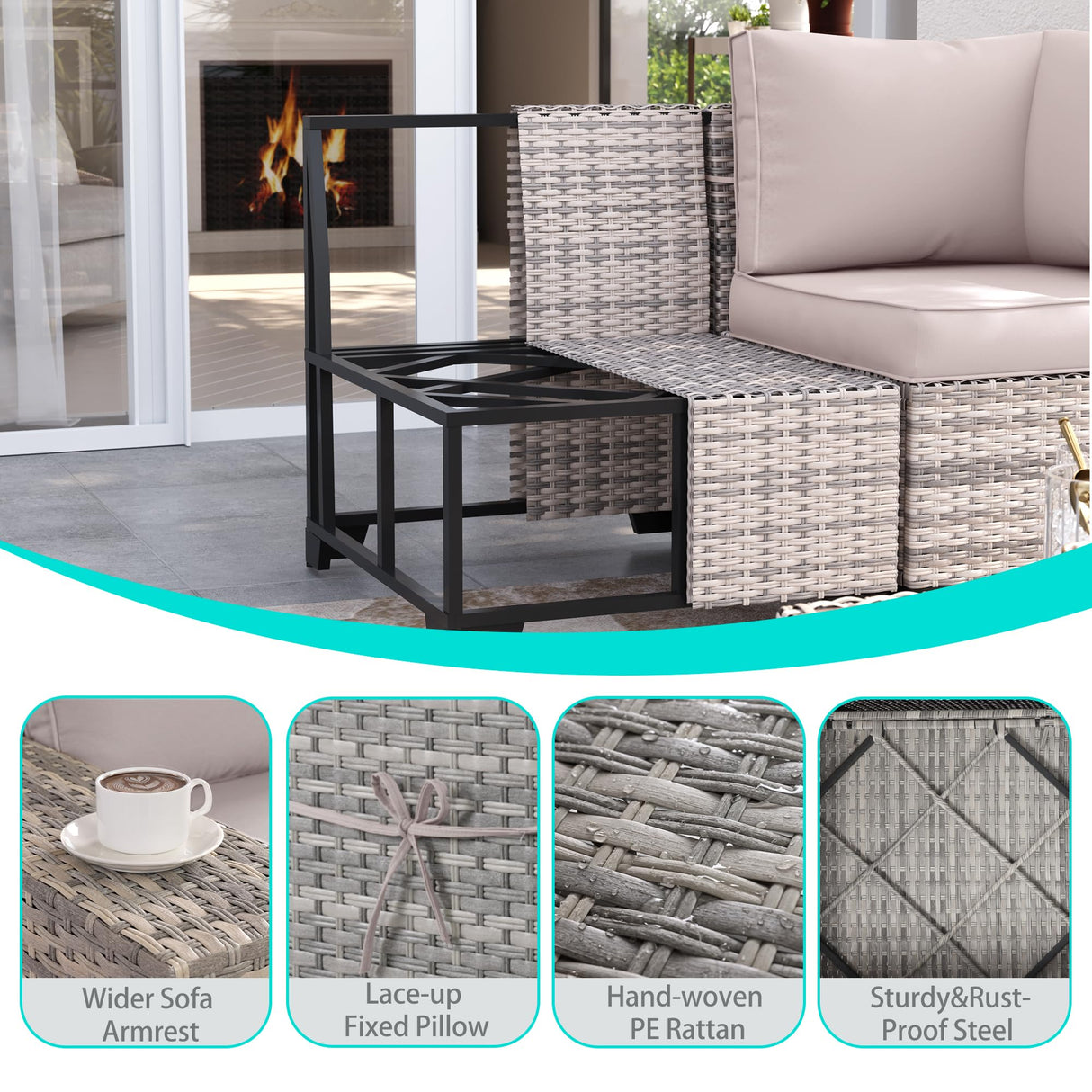 Muphyers 12-Piece Outdoor Patio Furniture Set Wicker Sectional Sofa Set, Patio Conversation Set with Thickened Cushions & Coffee Table for Garden, Backyard, Poolside, Sand Muphyers