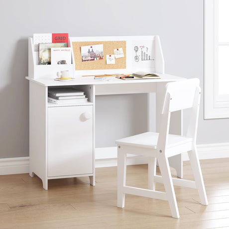 UTEX Kids Study Desk with Chair, Wooden Children School Study Table with Hutch and Chair for 3-8 Years Old, Student's Study Computer Workstation & Writing Table for Home School Use UTEX