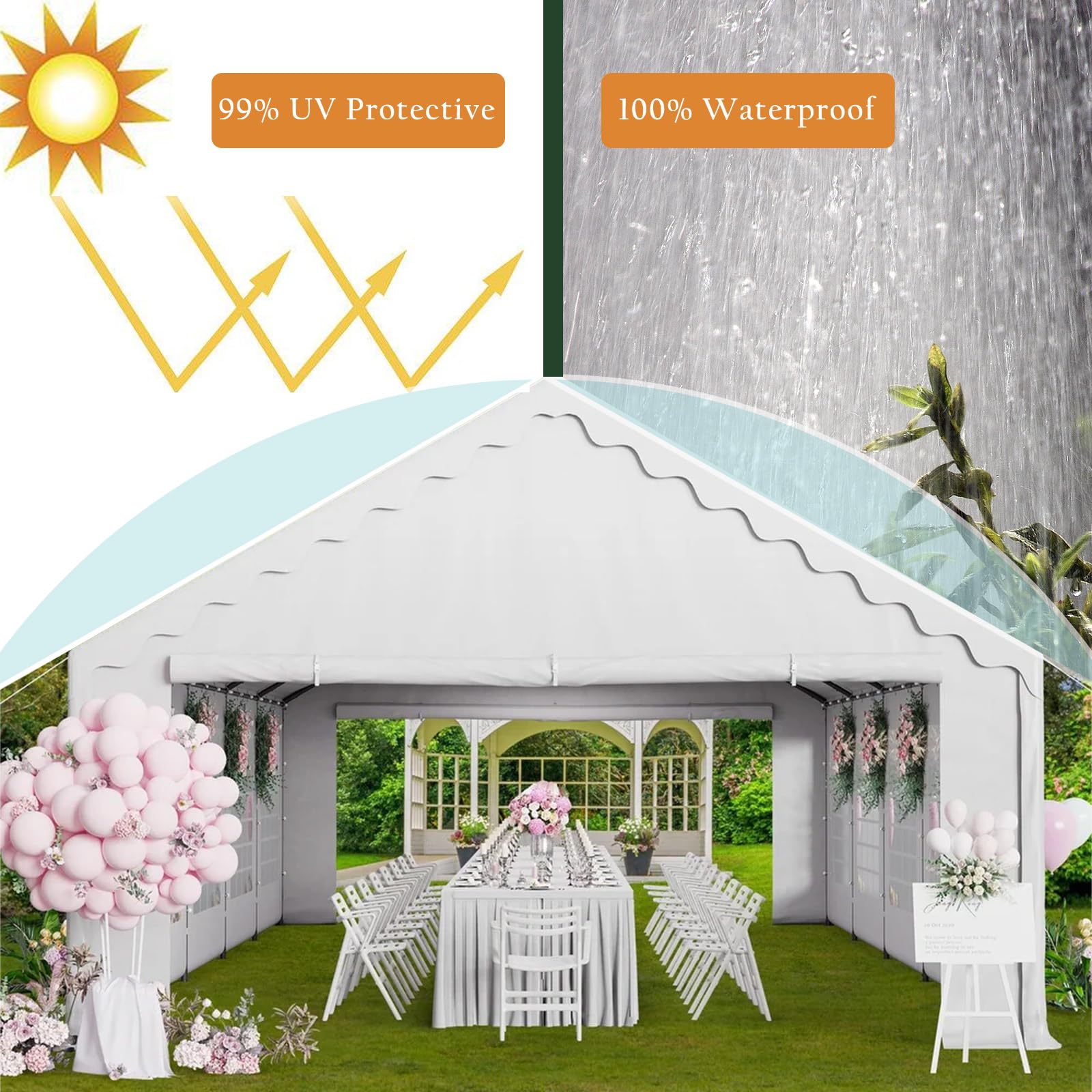 Tents for Parties Party Tent 16x20 ft, Outdoor Canopy Carpas para Fiestas Heavy Duty, Large Waterproof Patio Event Wedding Tent White with Sidewalls Walls for Backyard - WoodArtSupply