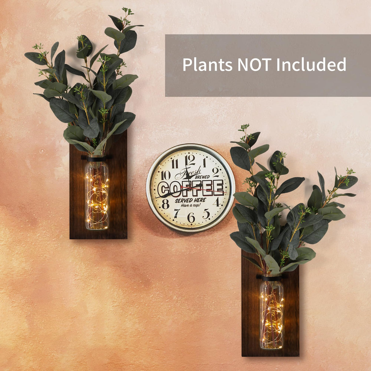 Heiple 2 Pack Wood Farmhouse Decor Sconces, Wall Planters for Indoor Plants, Wood Glass Wall Decor for Bathroom, Farmhouse Wall Hanging Glass Wall Vase Sconces (Brown) Heiple