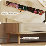 HUAHUU Fluted 6 Drawers Dresser for Bedroom, 55" Mid Century Modern Dresser & Chests of Drawers, Curved Profile Design, Dressers TV Stand, Wood Storage for Hallway, Entryway, Oak HUAHUU