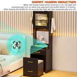 Gurexl 3 in 1 Vanity Desk with Human Sensor LED Light,Tall Makeup Vanity Set with 2 AC Outlets & USB-C,Make Up Vanity Desk with Flip-up Mirror,Jewelry Box,Cushioned Tool,2 Drawer,Bedroom Gurexl