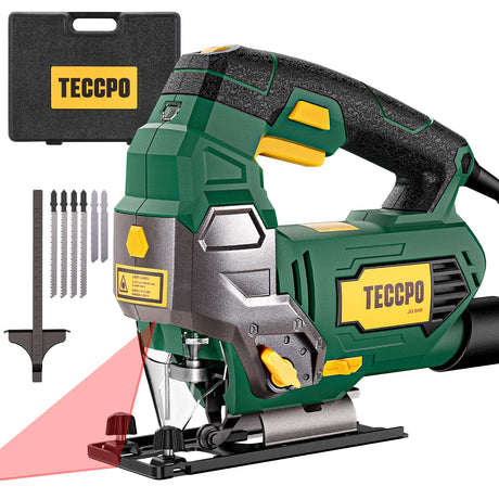 Jigsaw, TECCPO 6.5 Amp 3000 SPM Jig Saw with Laser, 6 Variable Speed, 6 Blades, ±45° Bevel Cutting, 4 Orbital Settings, Pure Copper Motor, with Carrying Case - TAJS01P TECCPO